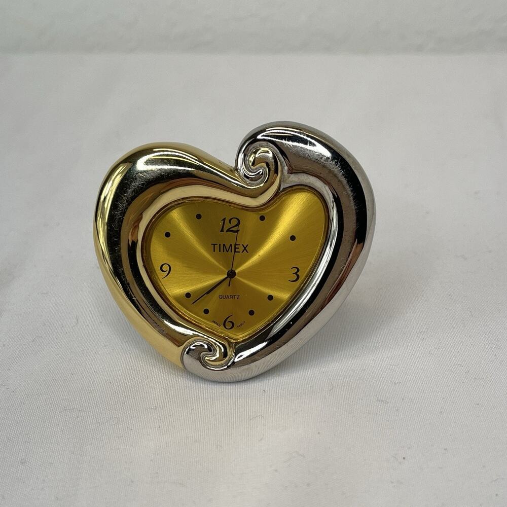 Timex Quartz Japan Movement Stand Heart Shape Two Tone Collectible Mini-Clock